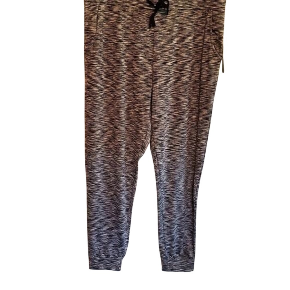 Daisy Fuentes Fit Black White Space Dye Joggers Pants Large NWT